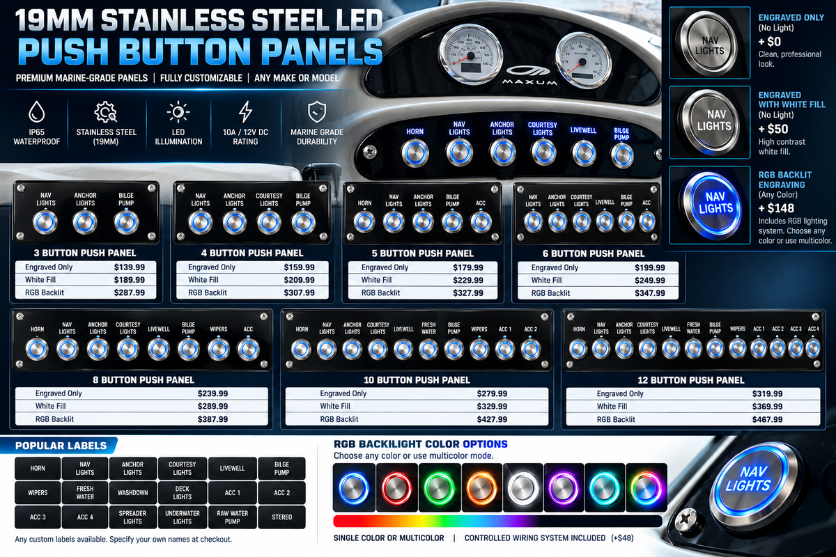 19mm push button panel engraving and RGB backlighting options