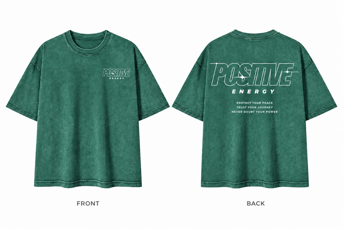 Positive Energy RT0076 in Blackish Green — printed front and back mockup
