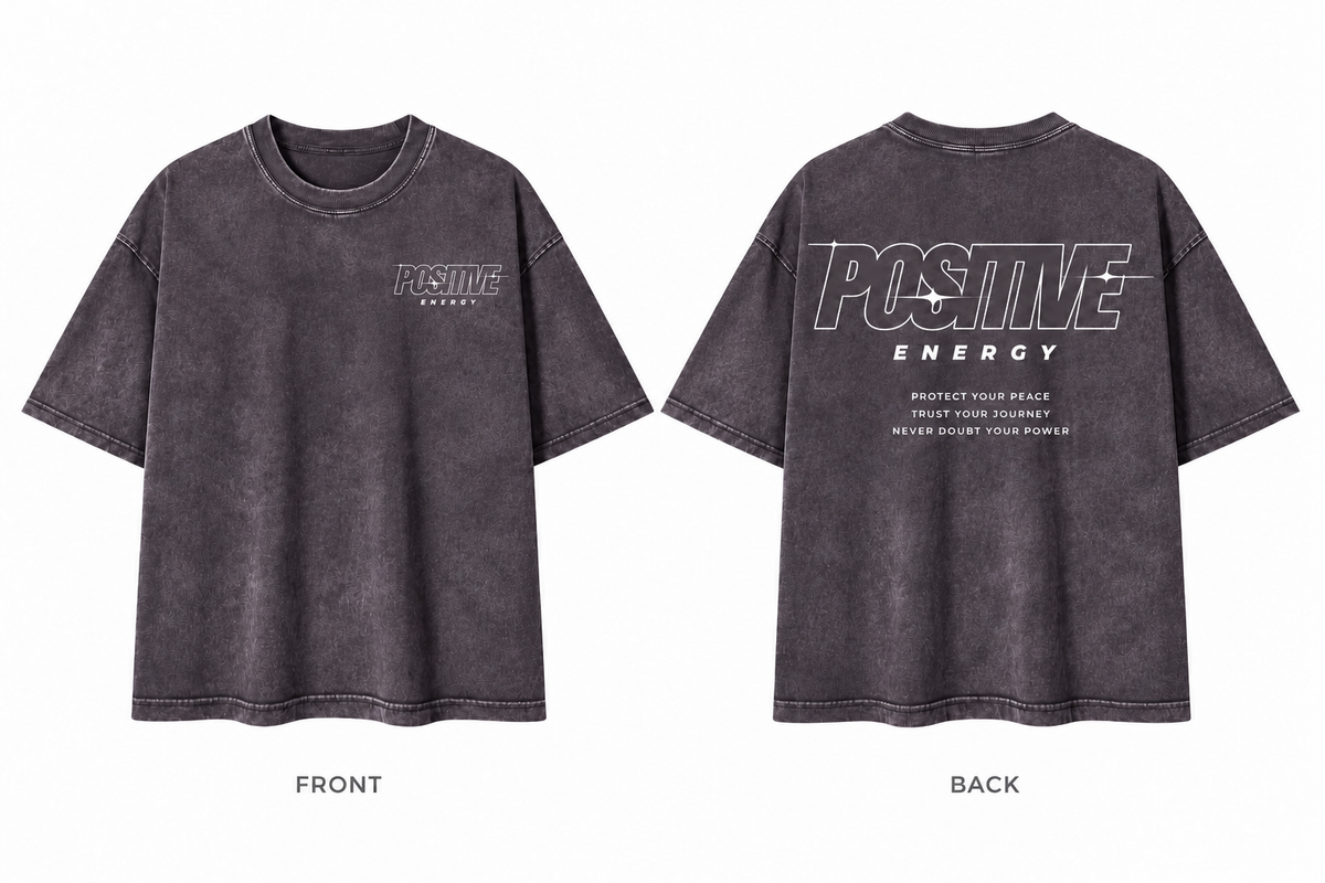 Positive Energy RT0076 in Dark Gray — printed front and back mockup