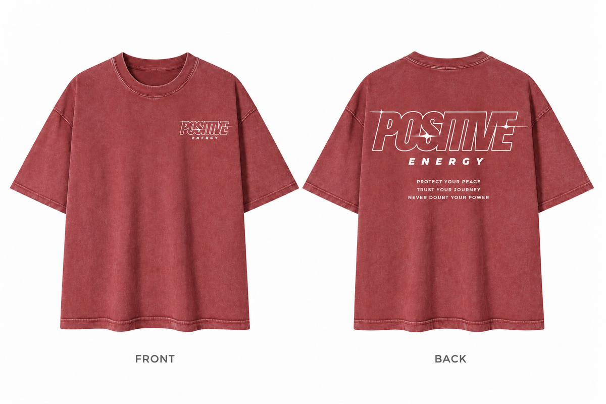Positive Energy RT0076 in Red — printed front and back mockup