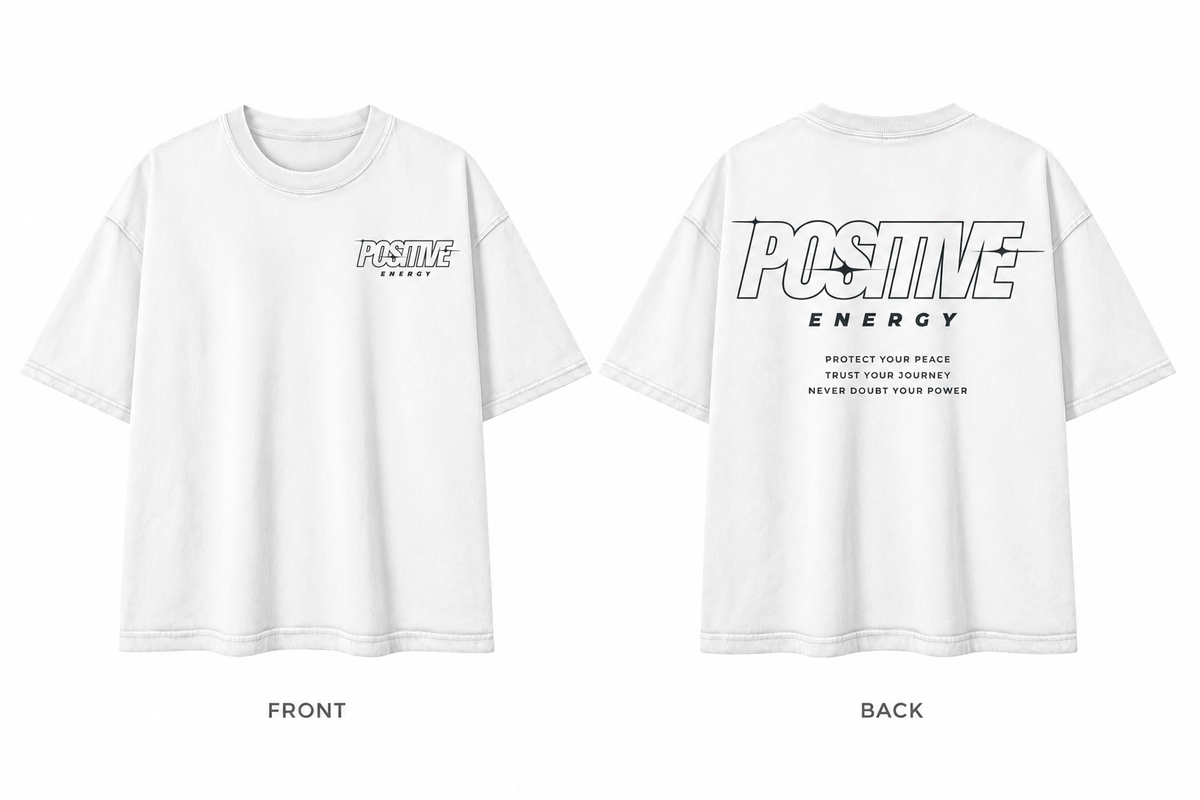 Positive Energy RT0076 in White — printed front and back mockup
