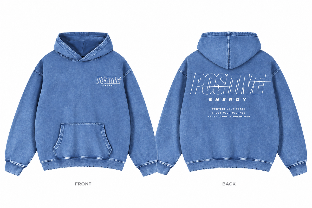 Positive Energy RW0024 in Royal Blue — printed front and back mockup; white lettering
