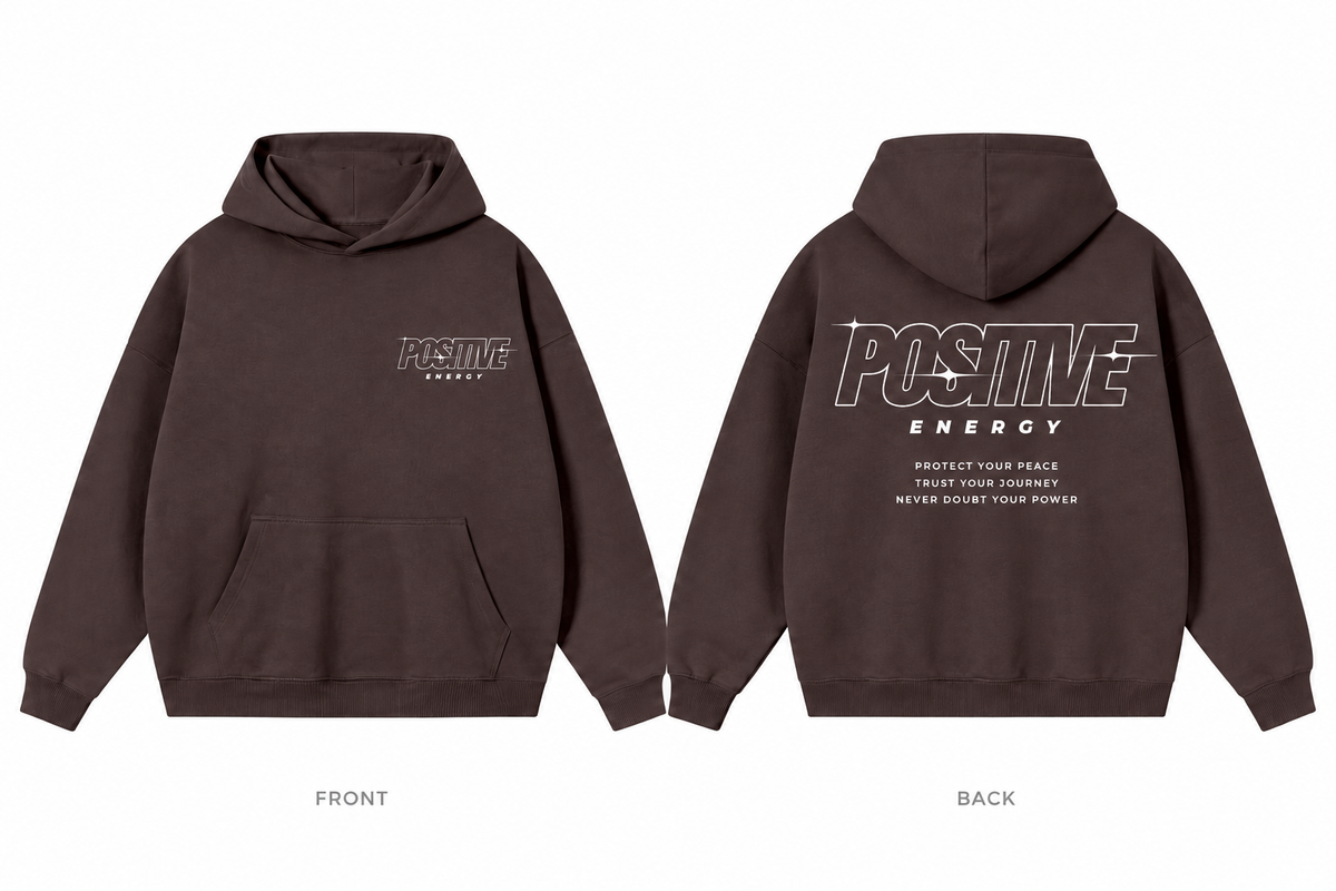 Positive Energy RW0055 in Ume Purple — printed front and back mockup; white lettering