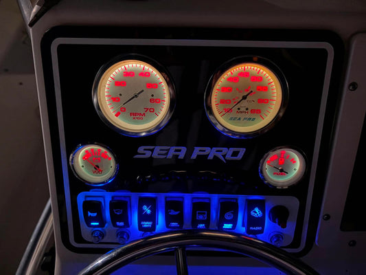 Sea Pro custom acrylic gauge and switch panel