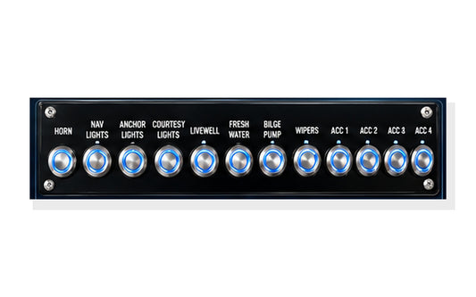 12-button 19mm marine push button panel with engraved circuit labels
