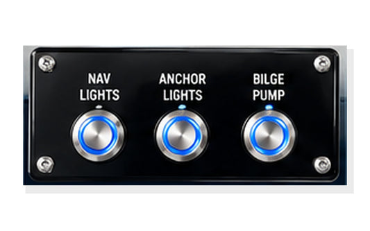 3-button 19mm marine push button panel with engraved circuit labels