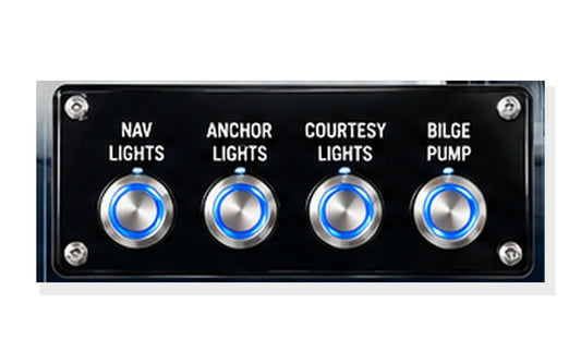 4-button 19mm marine push button panel with engraved circuit labels