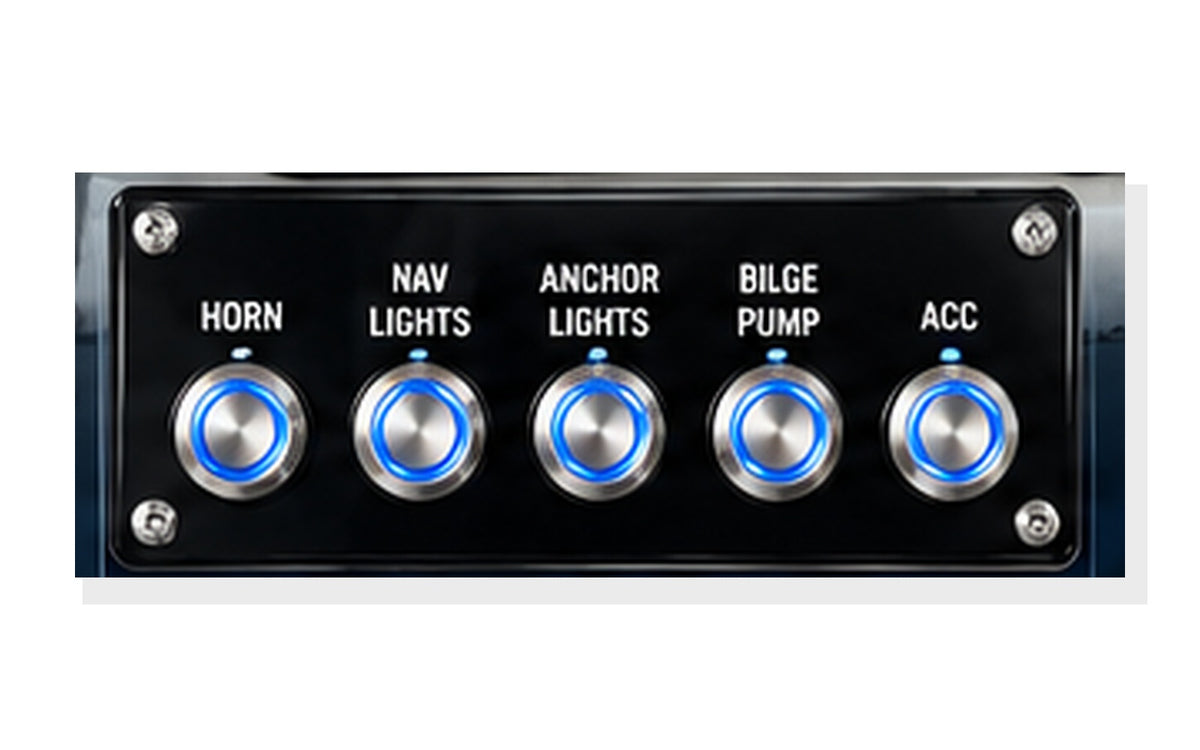 5-button 19mm marine push button panel with engraved circuit labels