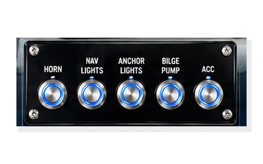 5-button 19mm marine push button panel with engraved circuit labels