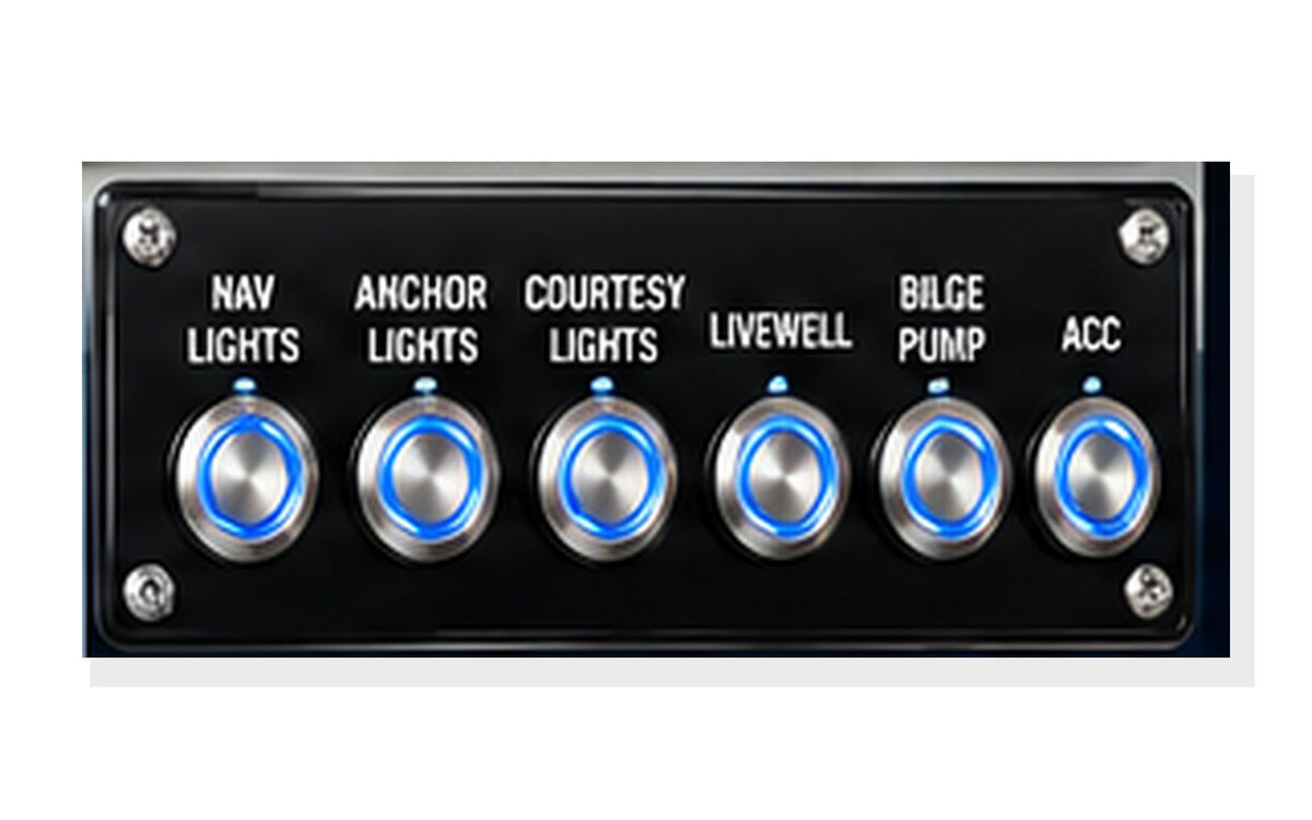 6-button 19mm marine push button panel with engraved circuit labels