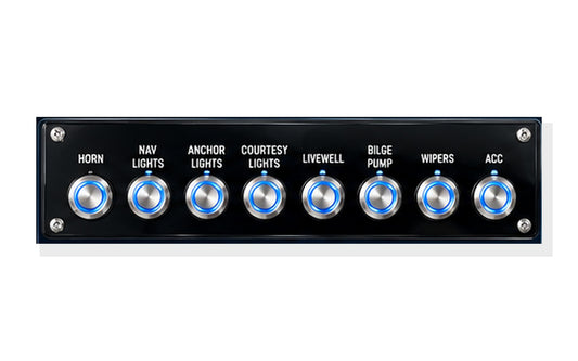 8-button 19mm marine push button panel with engraved circuit labels