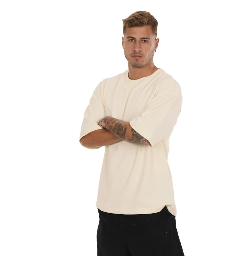 Stella's Royal Design premium Italian oversized T-shirt in cream, front view
