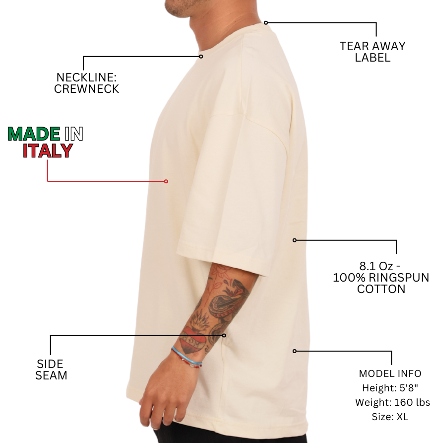 Stella's Royal Design premium Italian oversized T-shirt in cream, side view