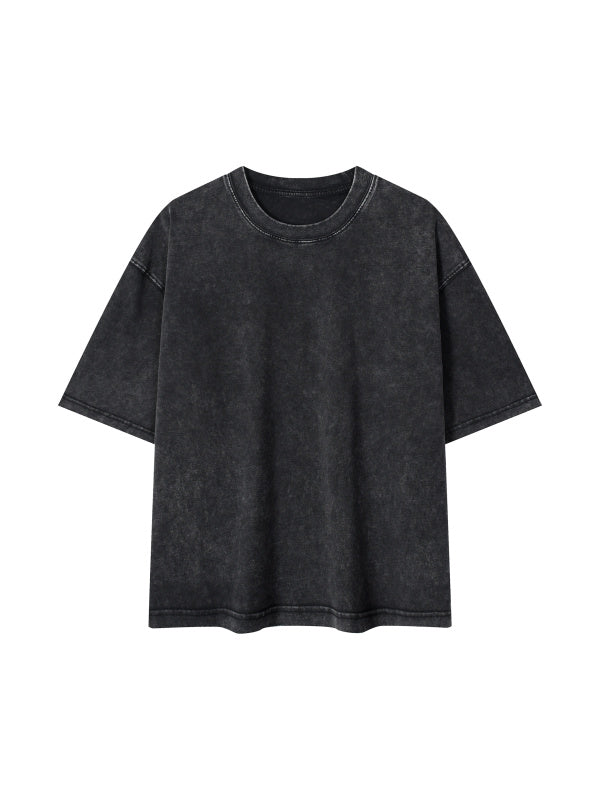 Mineral Wash Boxy T-Shirt in Black — front view; your artwork is added for your order