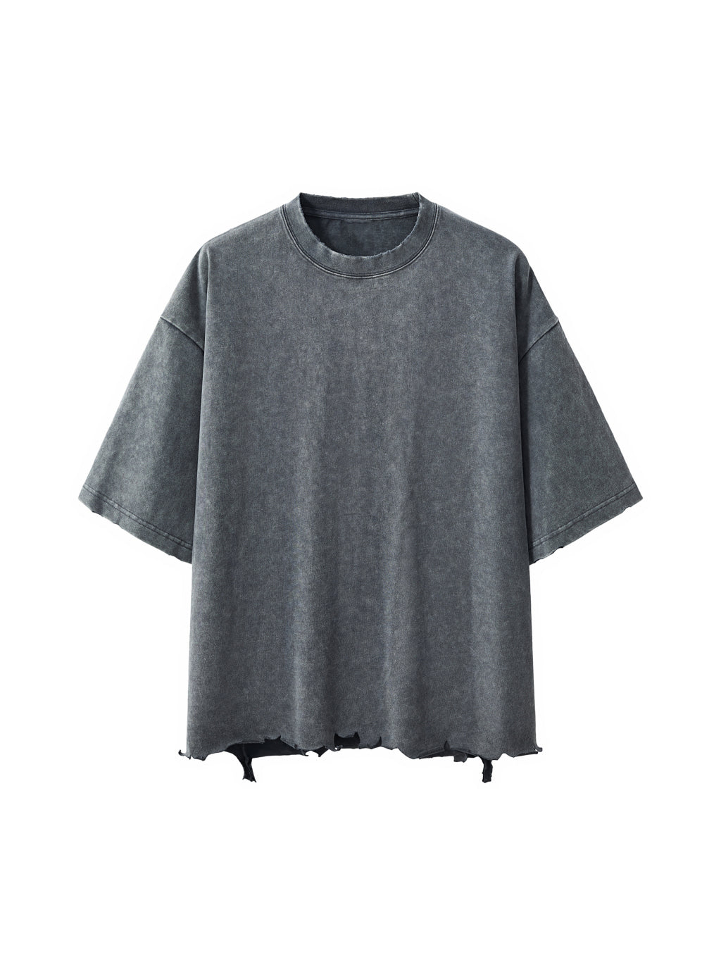 Front view of the blank Snow Wash Raw-Hem Boxy T-shirt; your artwork is added for your order