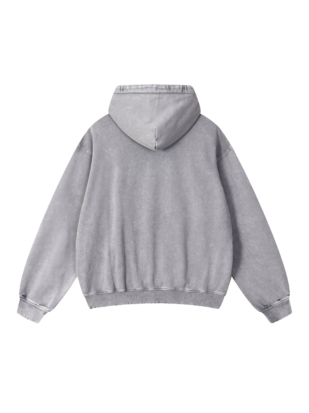 Back view of the blank Snow Wash Hand-Frayed Heavyweight Hoodie; your artwork is added for your order