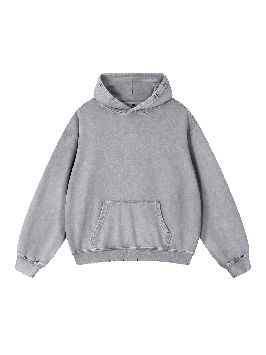 Front view of the blank Snow Wash Hand-Frayed Heavyweight Hoodie; your artwork is added for your order