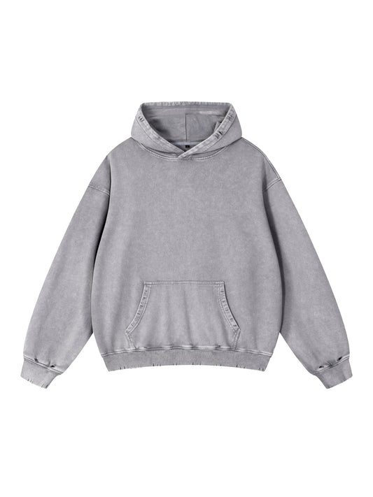 Front view of the blank Snow Wash Hand-Frayed Heavyweight Hoodie; your artwork is added for your order