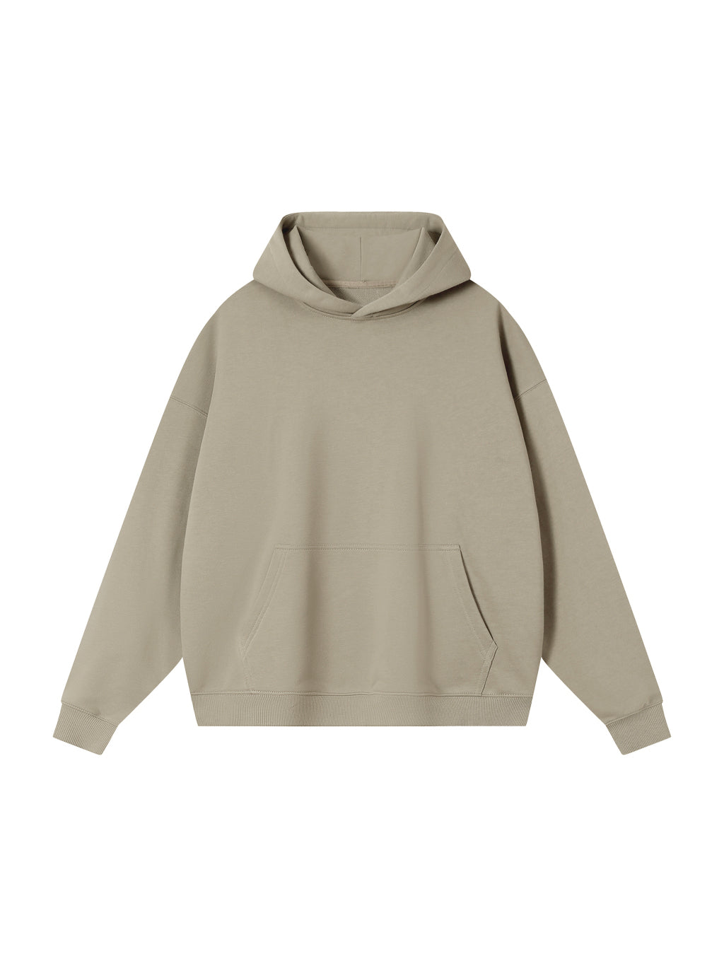 Front view of the blank Essential Heavyweight Drop-Shoulder Hoodie; your artwork is added for your order
