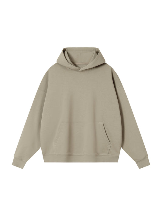 Front view of the blank Essential Heavyweight Drop-Shoulder Hoodie; your artwork is added for your order
