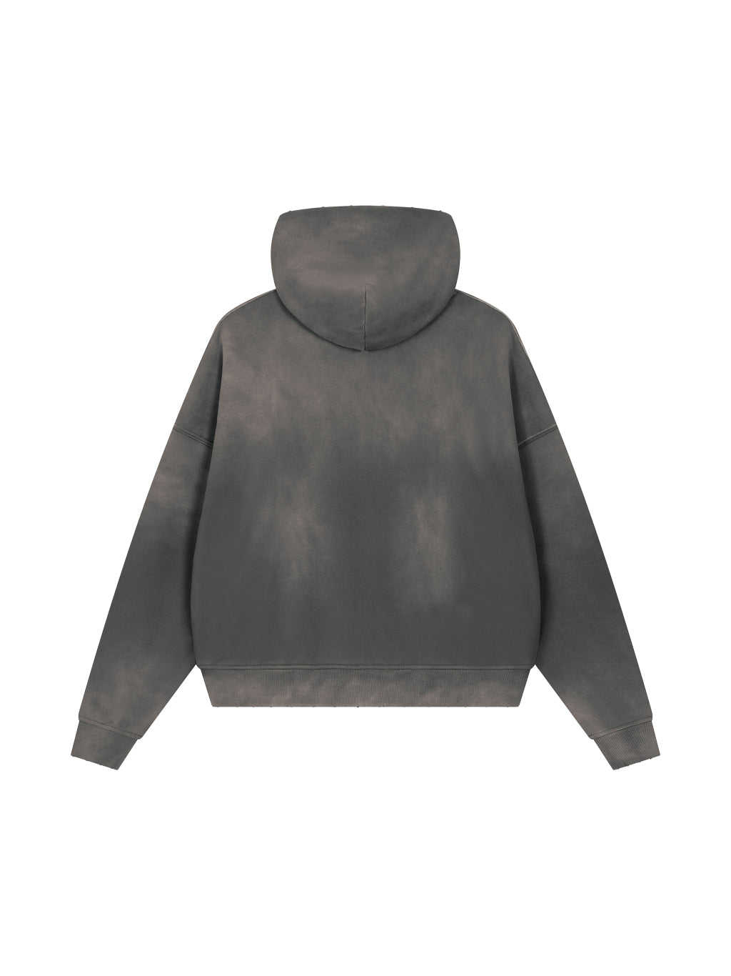 Back view of the blank Unisex Sunfade Distressed Boxy Hoodie; your artwork is added for your order